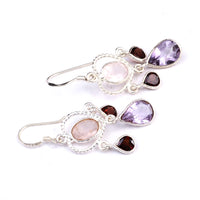 9.65 Ct Rose Quartz, Amethyst 925 Sterling Silver Earrings