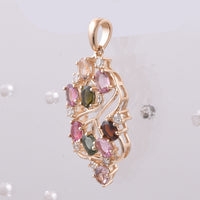 1.64 Ct Oval Natural Multi-Coloured Tourmaline 14K Gold Pendant