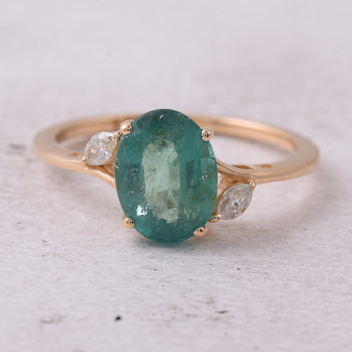 2.07 Ct Oval Natural Emerald 14K Gold Ring