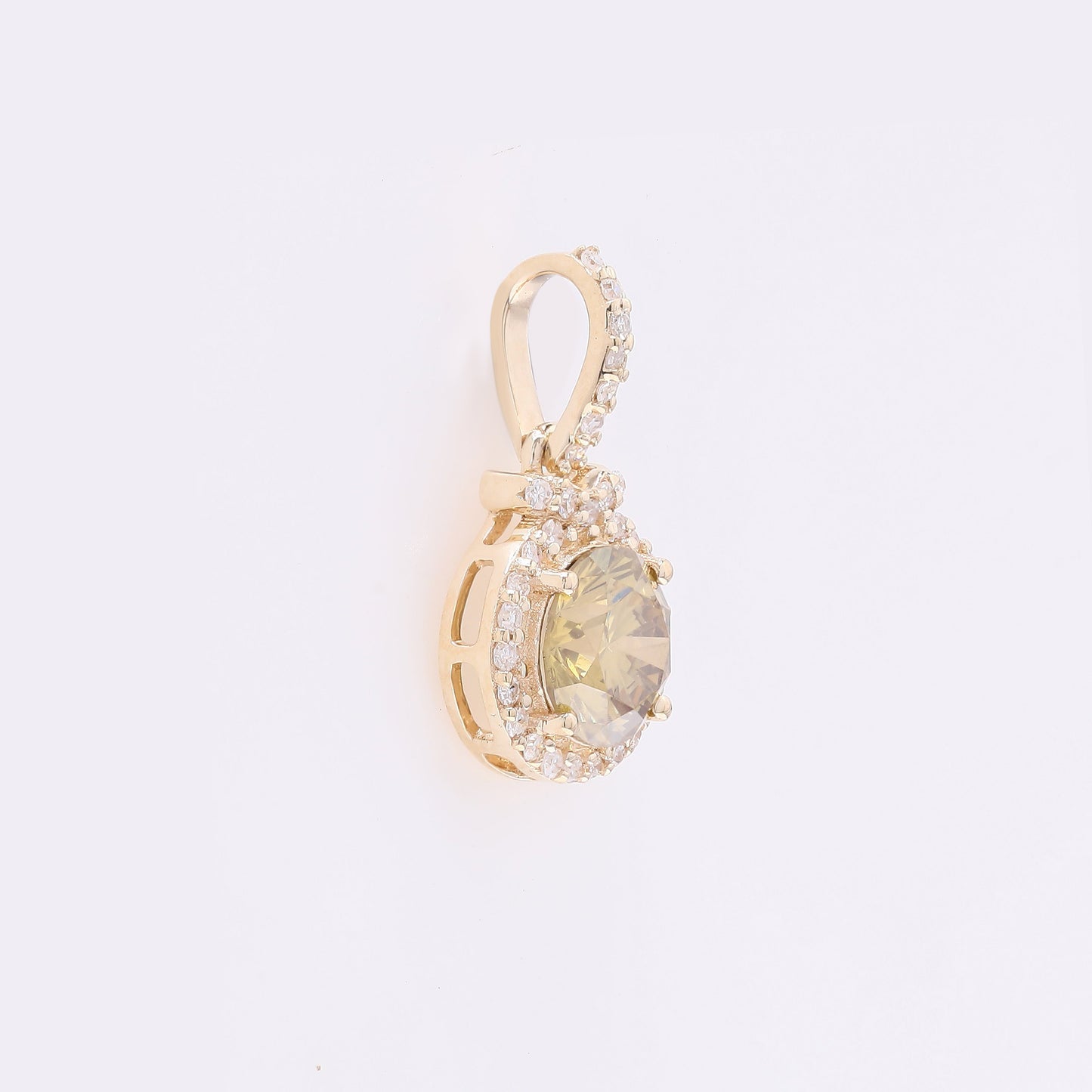 0.79 Ct Round Yellow Diamond 14K Gold Pendant