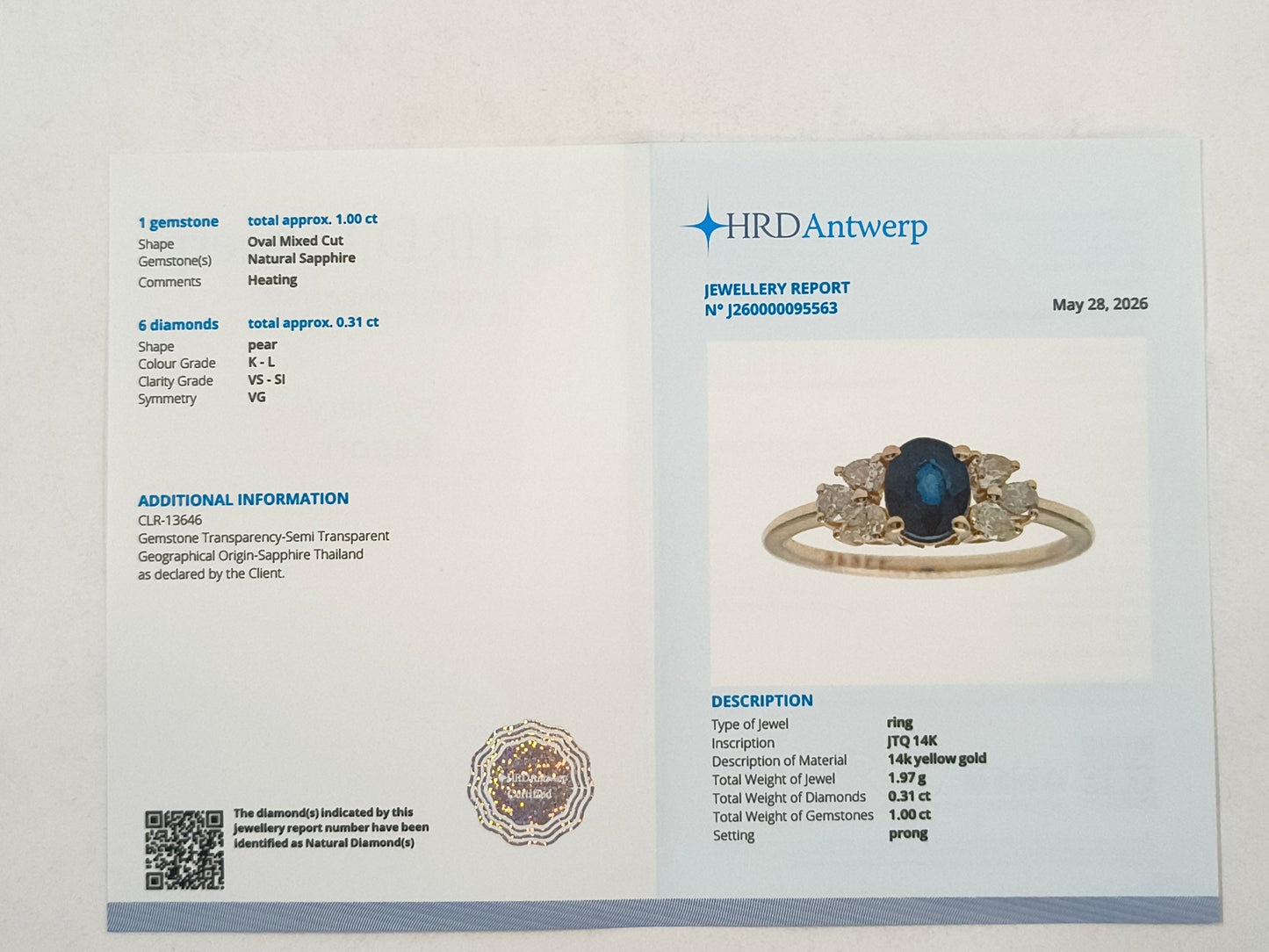 1.31 Ct Oval Mixed Cut Natural Sapphire 14K Gold Ring