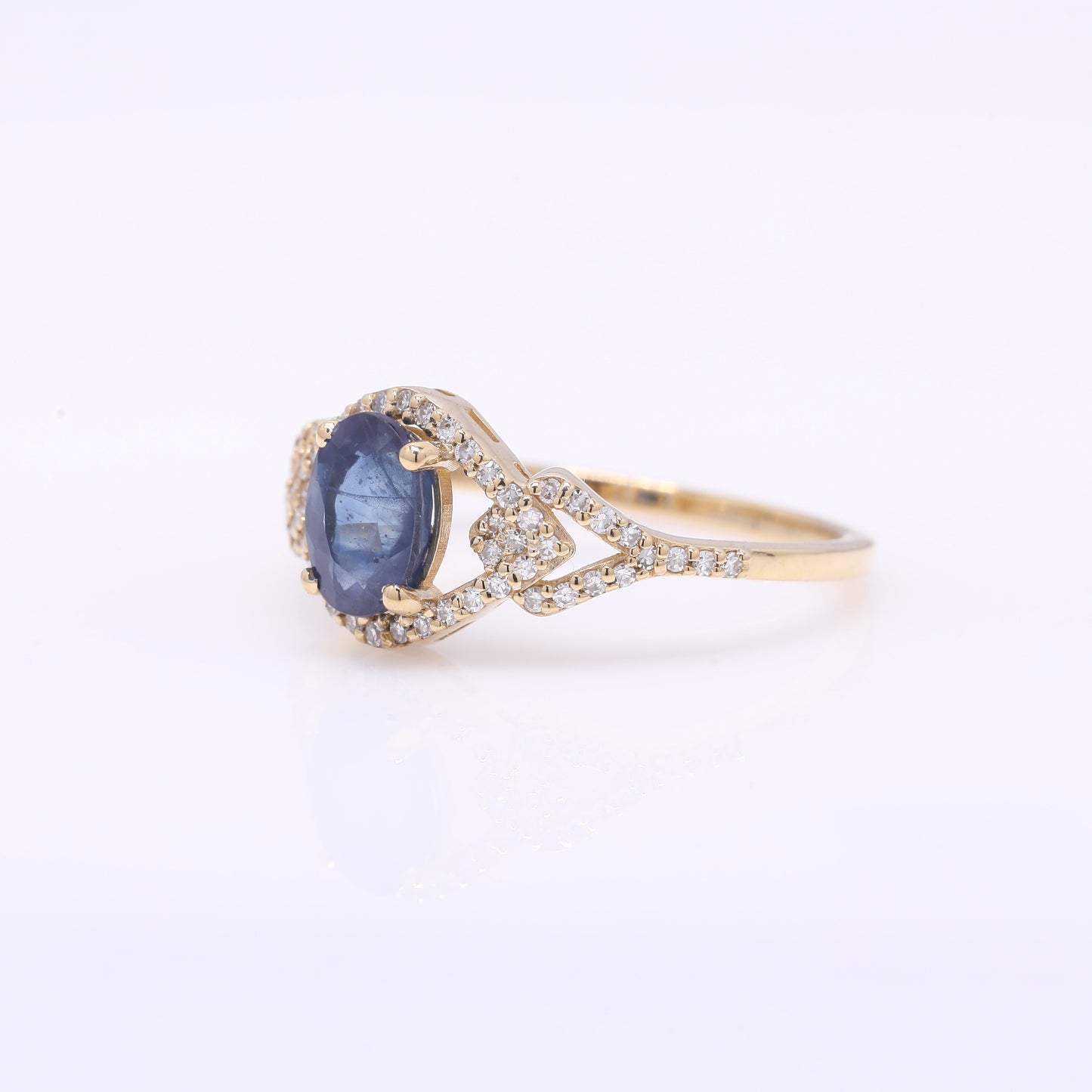 1.31 Ct Oval Mixed Cut Natural Sapphire 14K Gold Ring