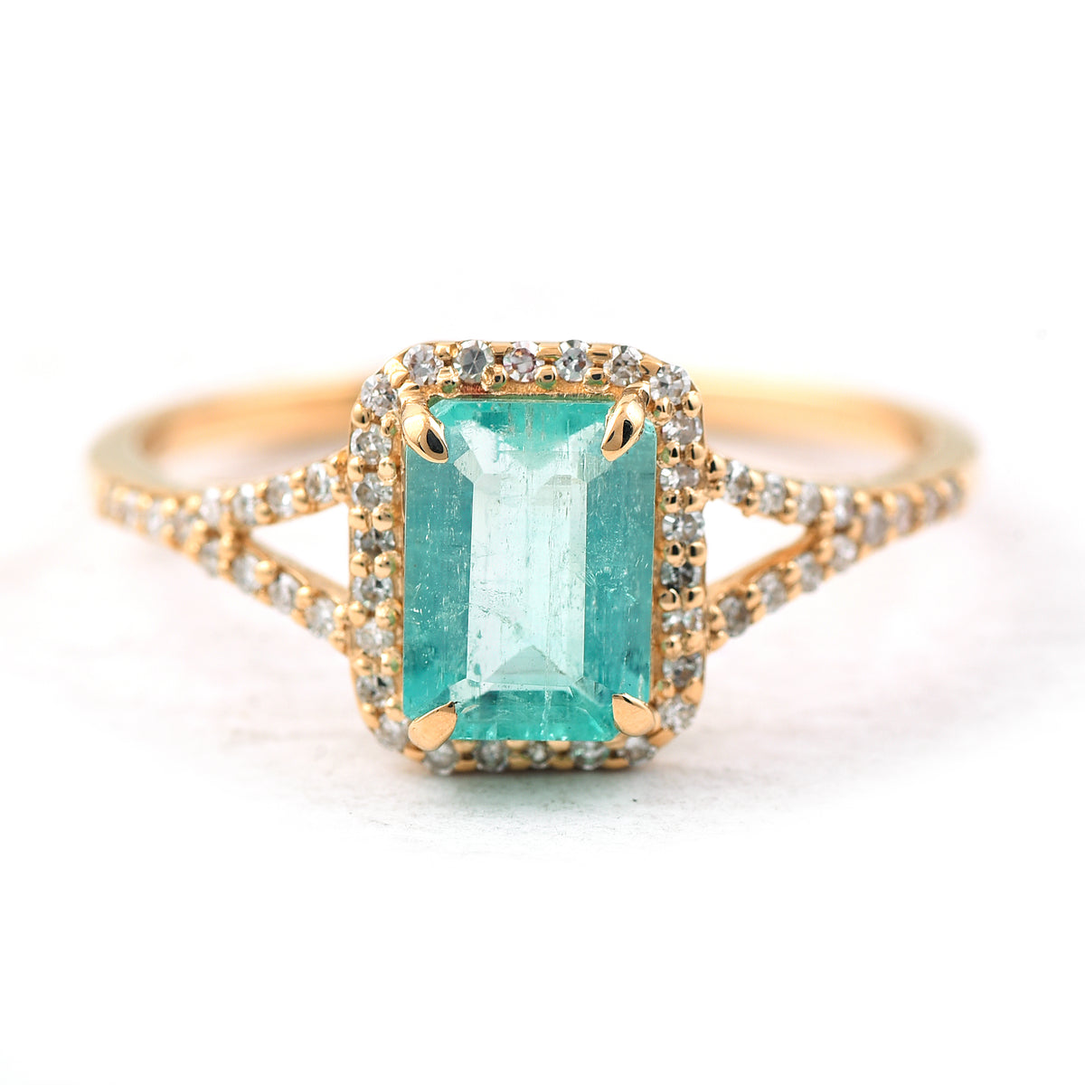 1.03 Ct Octagon Step Cut Natural Emerald 14K Gold Ring