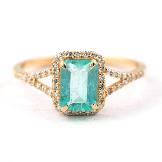 1.03 Ct Octagon Step Cut Natural Emerald 14K Gold Ring