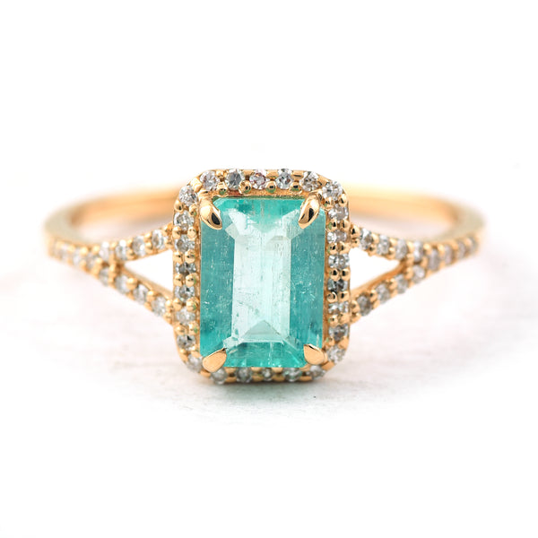 1.03 Ct Octagon Step Cut Natural Emerald 14K Gold Ring