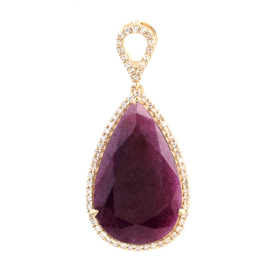 11.39 Ct Pear Mixed Cut Natural Corundum Ruby 14K Gold Pendant
