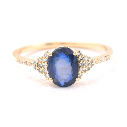 1.37 Ct Oval Mixed Cut Natural Sapphire 14K Gold Ring