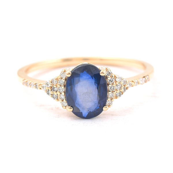1.37 Ct Oval Mixed Cut Natural Sapphire 14K Gold Ring