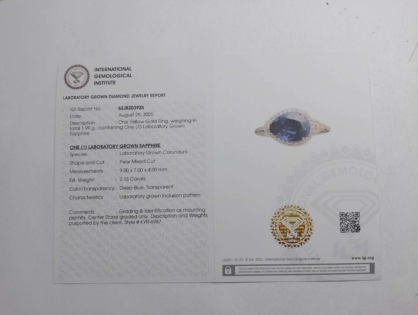 2.25 Ct Pear Mixed Cut Lab Grown Sapphire 14K Gold Ring