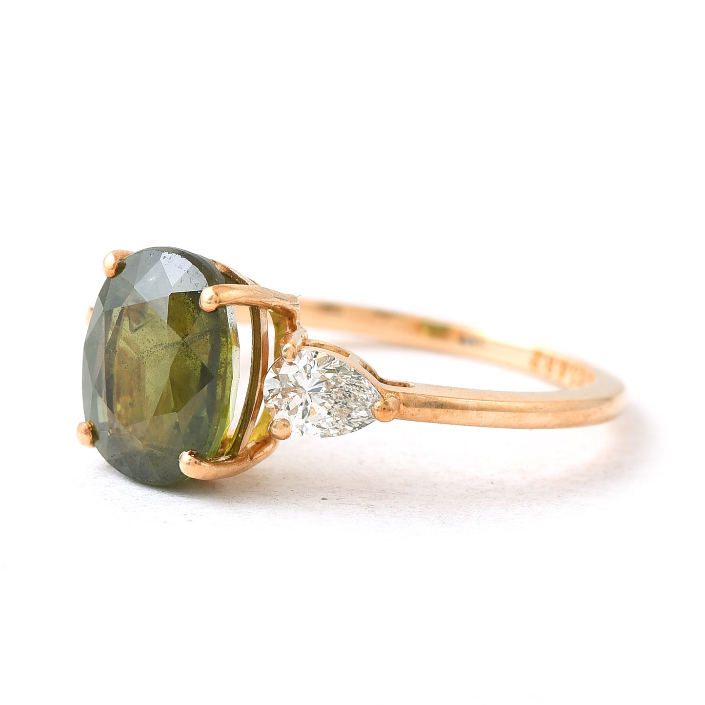 3.88 Ct Cushion Green Sapphire 14K Gold Ring