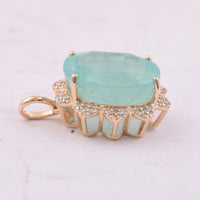 7.76 Ct Oval Mixed Cut Natural Emerald 14K Gold Pendant