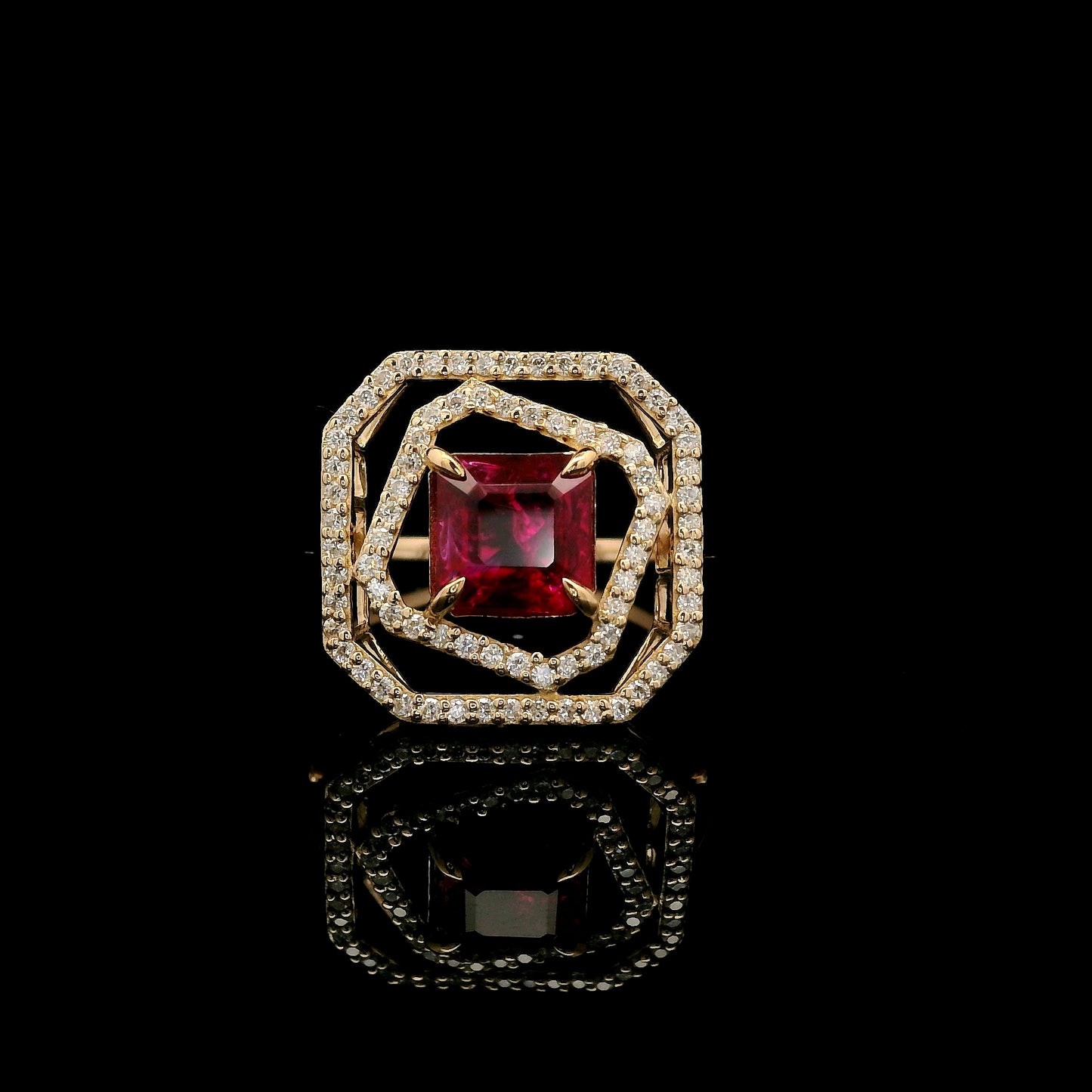 1.84 Ct Square Emerald Cut Lab Grown Ruby 14K Gold Ring
