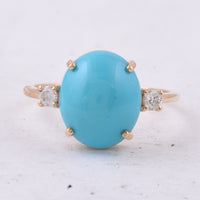 3.88 Ct Oval Cabochon Cut Natural Turquoise 14K Gold Ring
