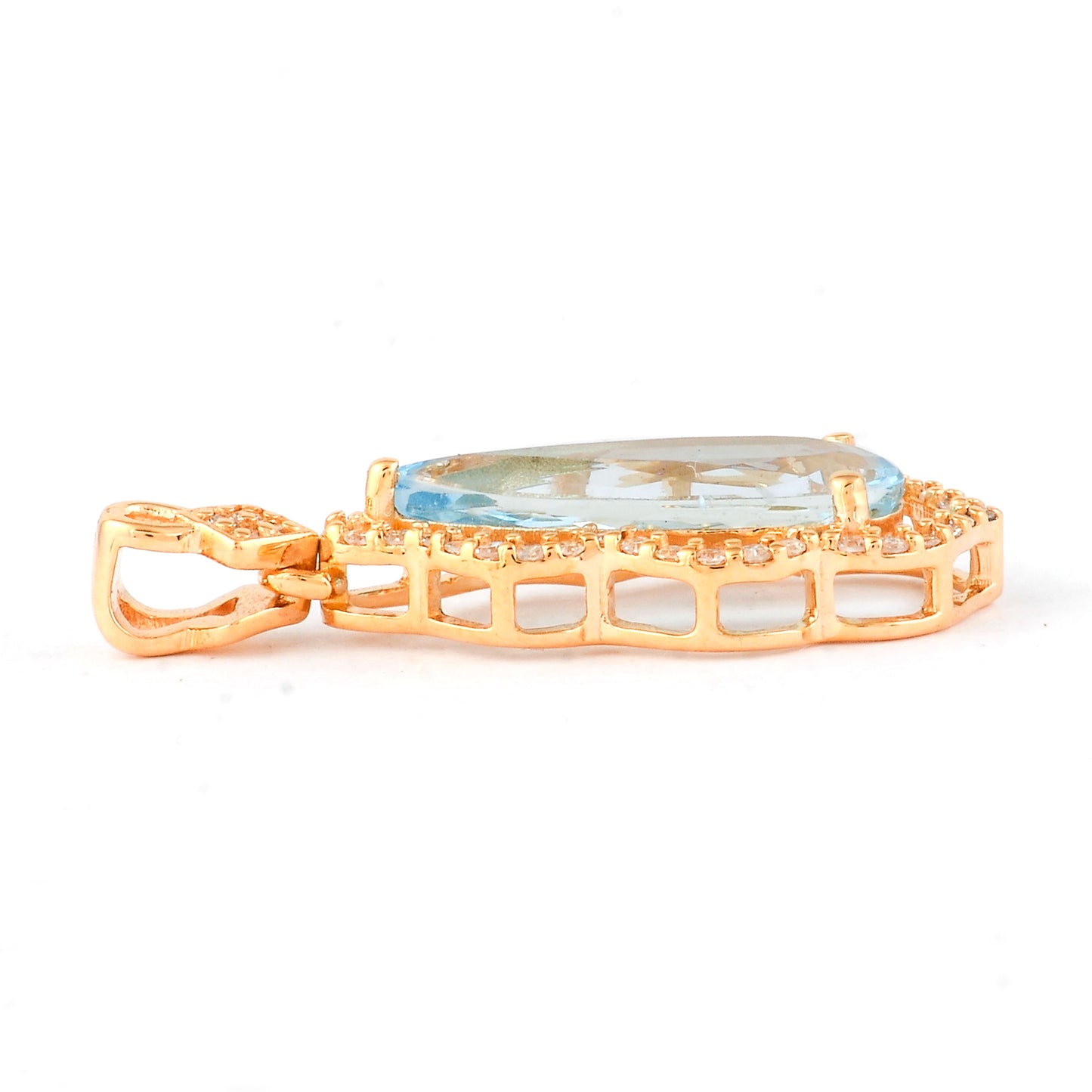 1.51 Ct Pear Mixed Cut Natural Aquamarine 14K Gold Pendant