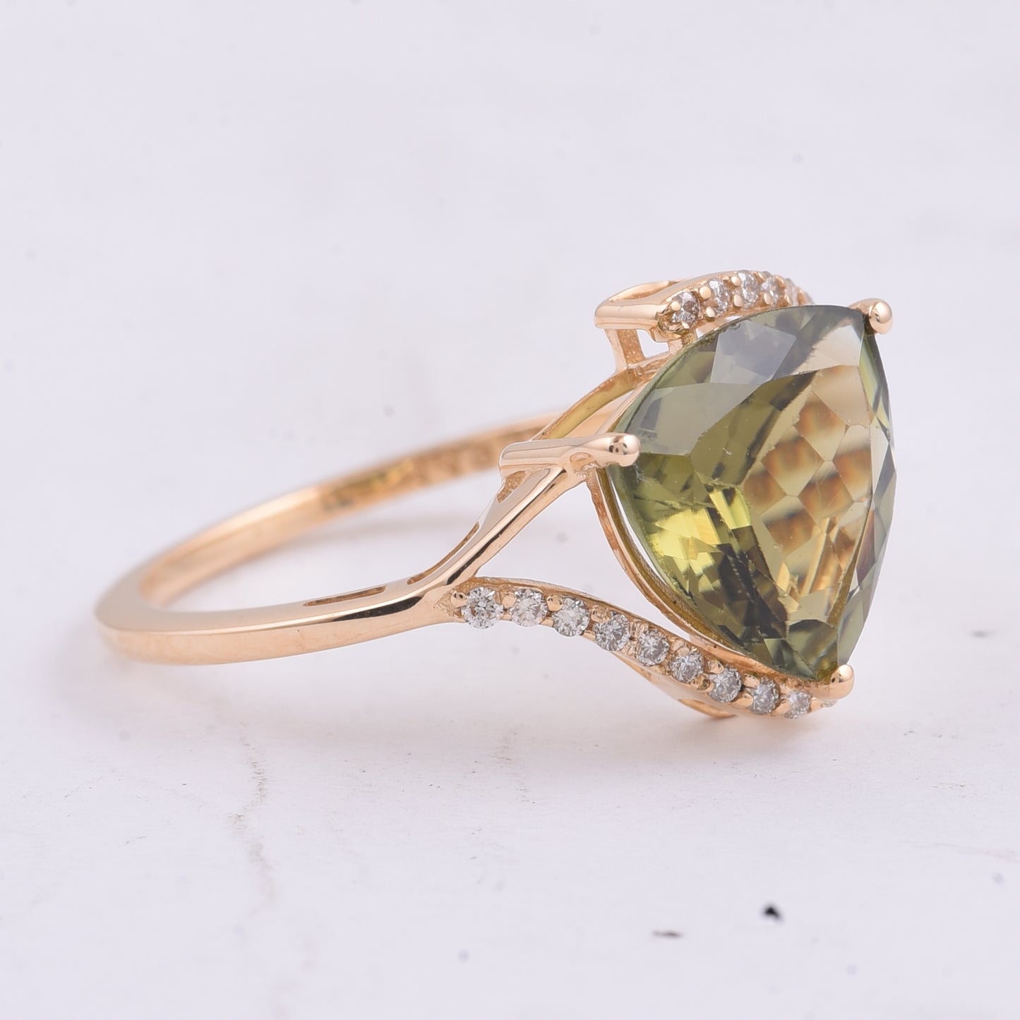 2.80 Ct Triangle Natural Green Tourmaline 14K Gold Ring