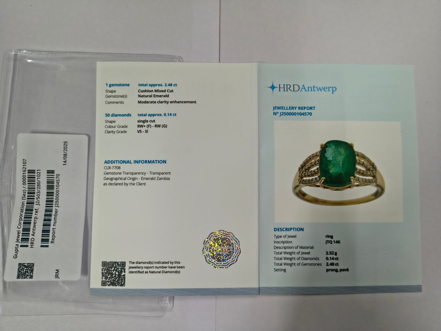 2.62 Ct Cushion Mixed Cut Natural Emerald 14K Gold Ring