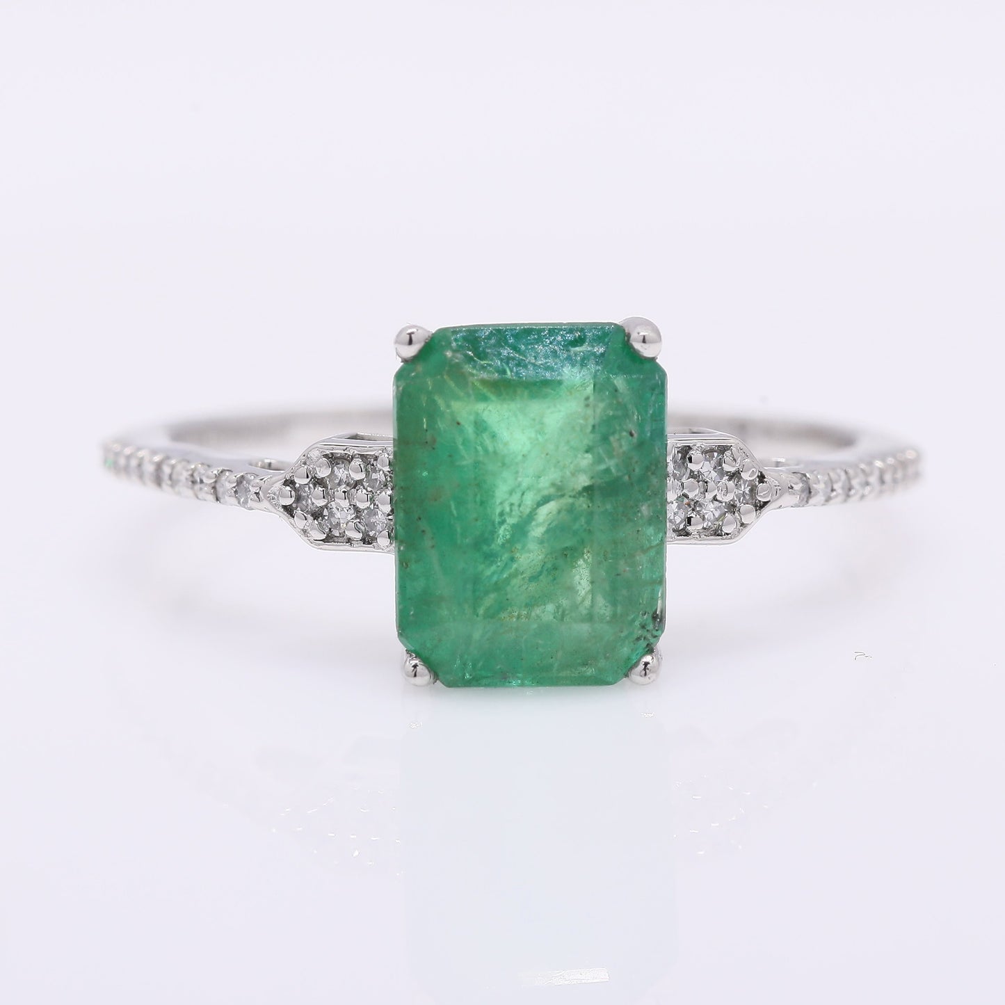 2.03 Ct Octagon Step Cut Natural Emerald 950 Platinum Ring