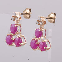 4.38 Ct Round Natural Ruby 14K Gold Earrings