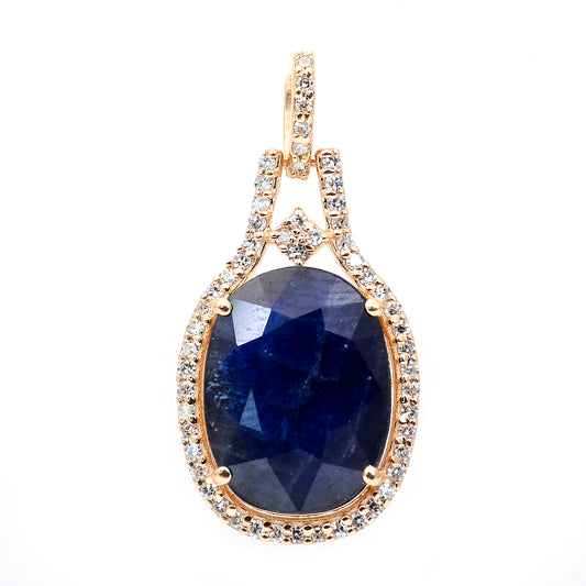 4.64 Ct Oval Mixed Cut Natural Sapphire 14K Gold Pendant