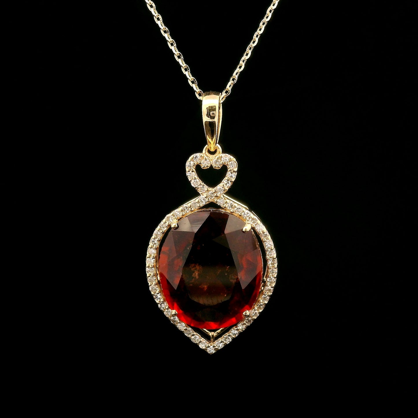 6.43 Ct Oval Hessonite 14K Gold Pendant