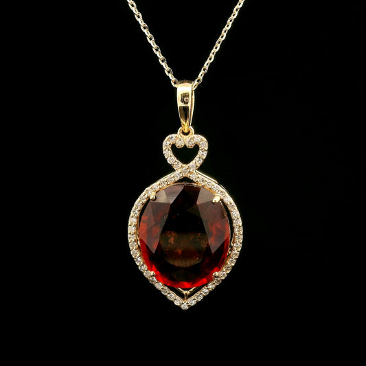 6.43 Ct Oval Hessonite 14K Gold Pendant