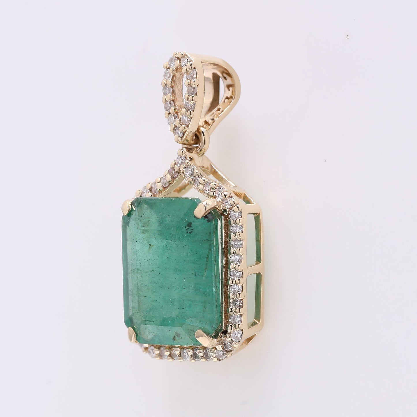 3.15 Ct Octagon Step Cut Natural Emerald 14K Gold Pendant