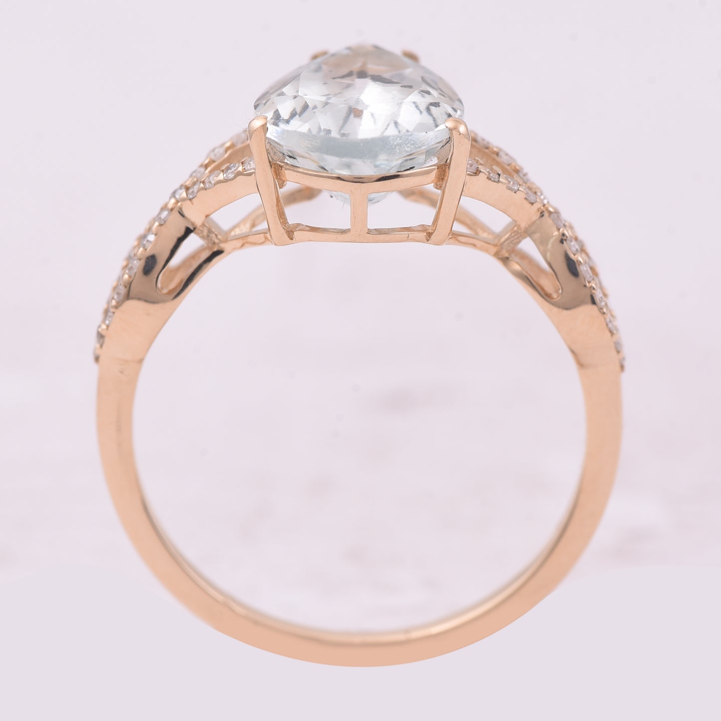 2.68 Ct Pear Mixed Cut Natural Aquamarine 14K Gold Ring