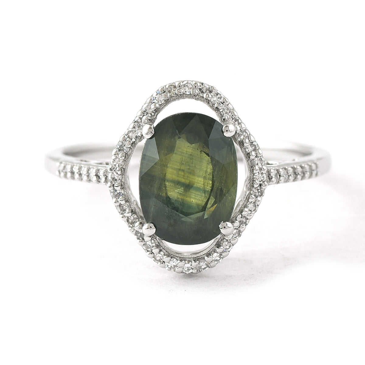 2.52 Ct Oval Mixed Cut Natural Green Sapphire 950 Platinum Ring