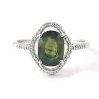 2.52 Ct Oval Mixed Cut Natural Green Sapphire 950 Platinum Ring