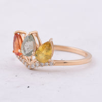 1.92 Ct Pear Natural Multi Coloured Sapphire 14K Gold Ring