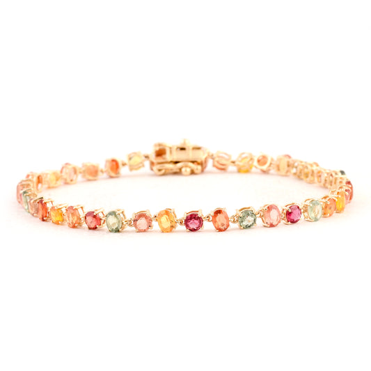 6.50 Ct Oval Multi Sapphire 14K Gold Braclet