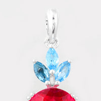 12.64 Ct Oval Pink Topaz, Swiss Blue Topaz, 925 Sterling Silver Pendant