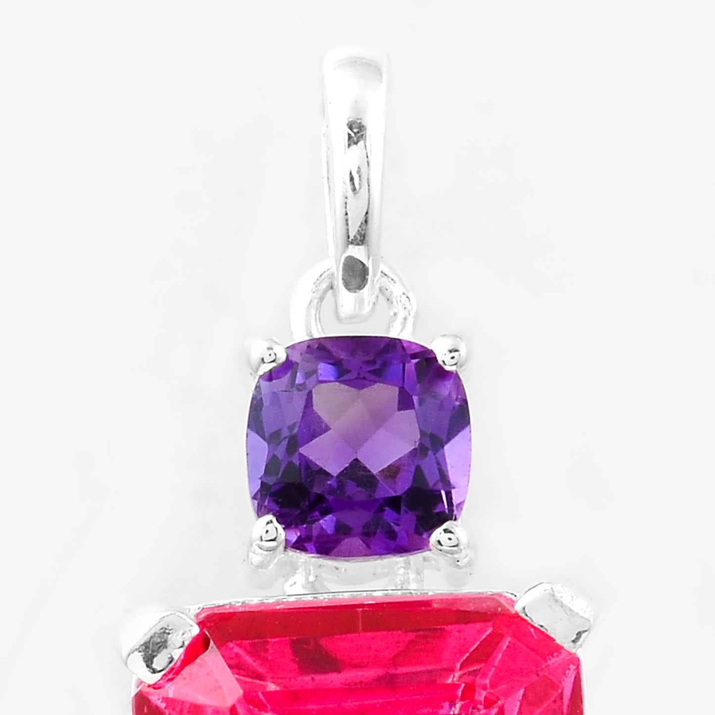 8.36 Ct Octagon Pink Topaz, Amethyst, 925 Sterling Silver Pendant