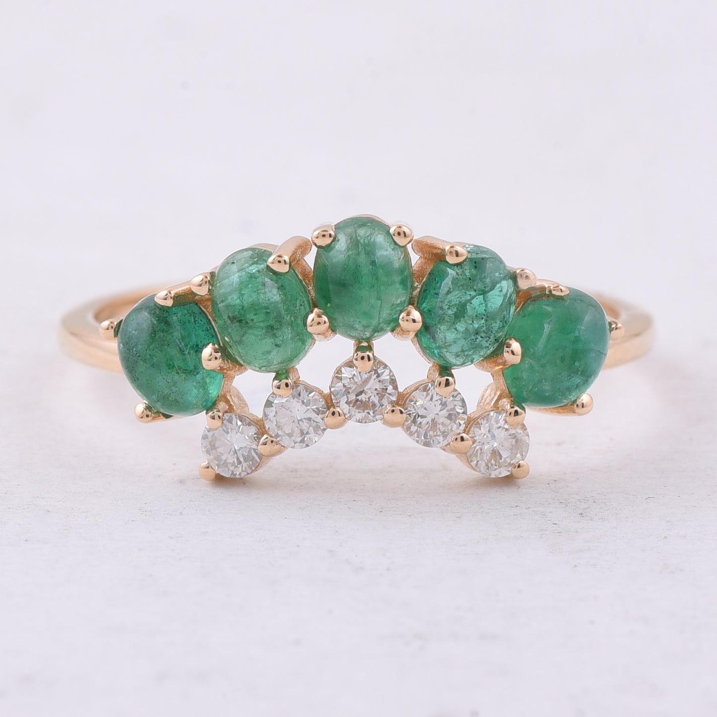 1.32 Ct Oval Cabochon Cut Natural Emerald 14K Gold Ring
