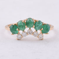 1.32 Ct Oval Cabochon Cut Natural Emerald 14K Gold Ring