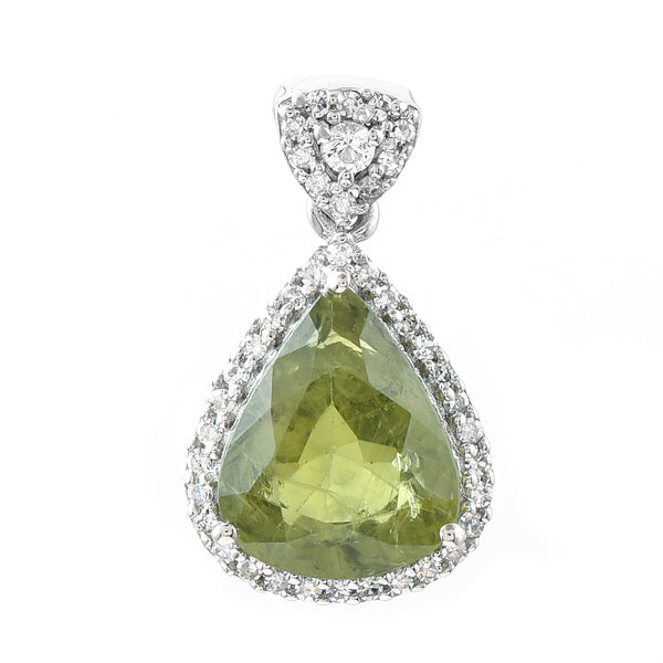 3.06 Ct Pear Mixed Cut Natural Green Sapphire 950 Platinum Pendant