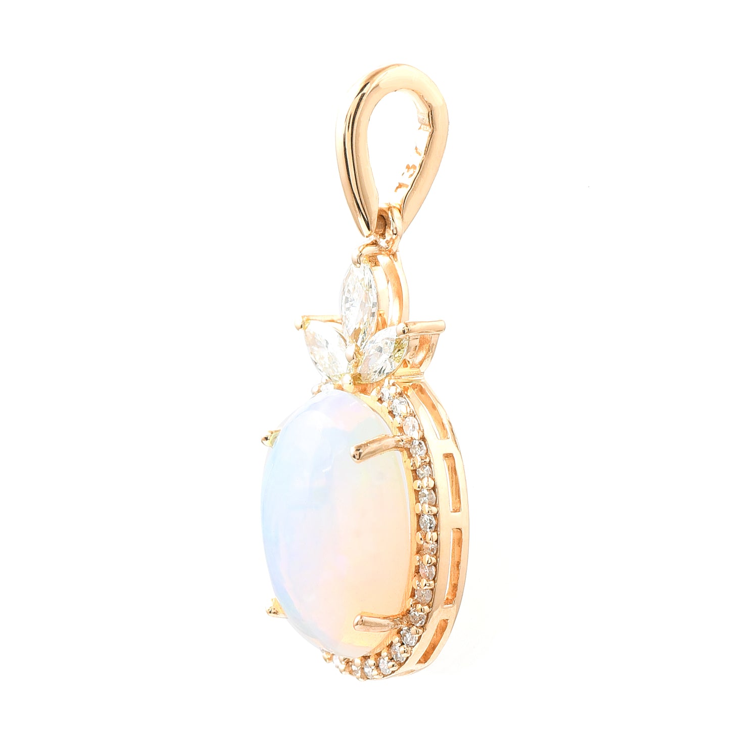 1.26 Ct Oval Cabochon Cut Natural Opal 14K Gold Pendant