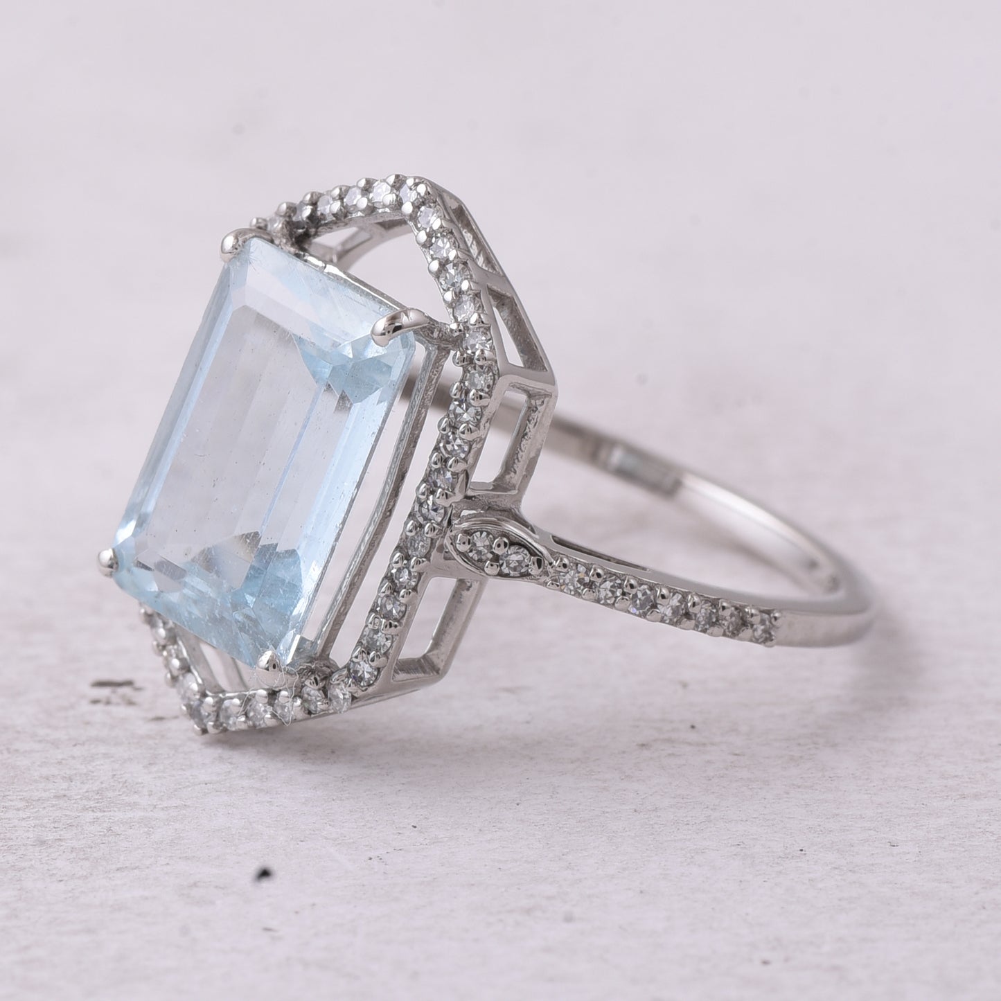 3.11 Ct Octagon Step Cut Natural Aquamarine 950 Platinum Ring