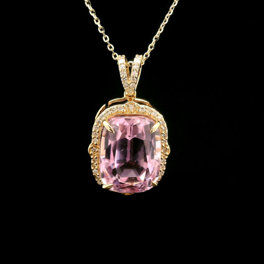 8.23 Ct Cushion Kunzite 14K Gold Pendant