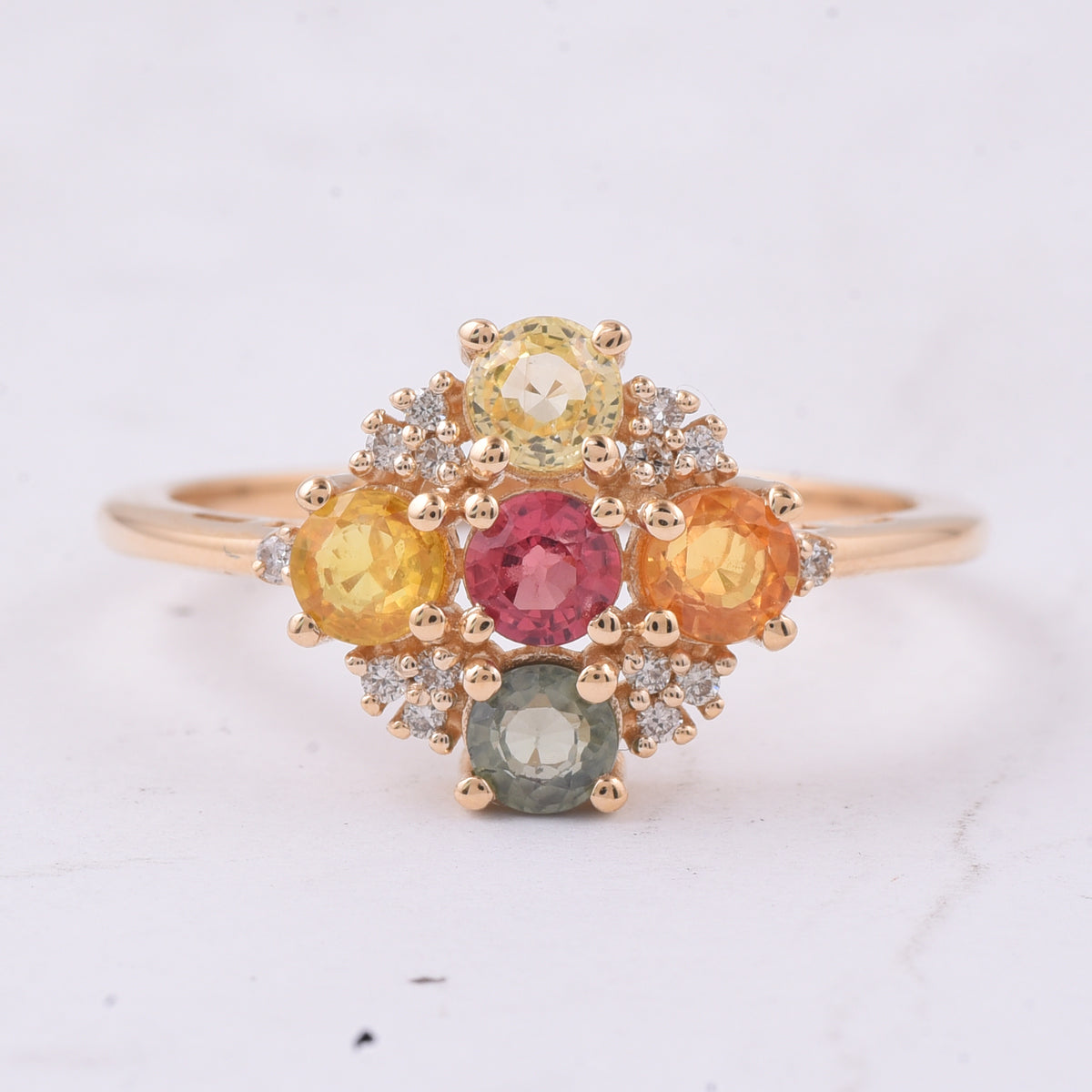 1.15 Ct Round Natural Multi-Coloured Sapphire 14K Gold Ring