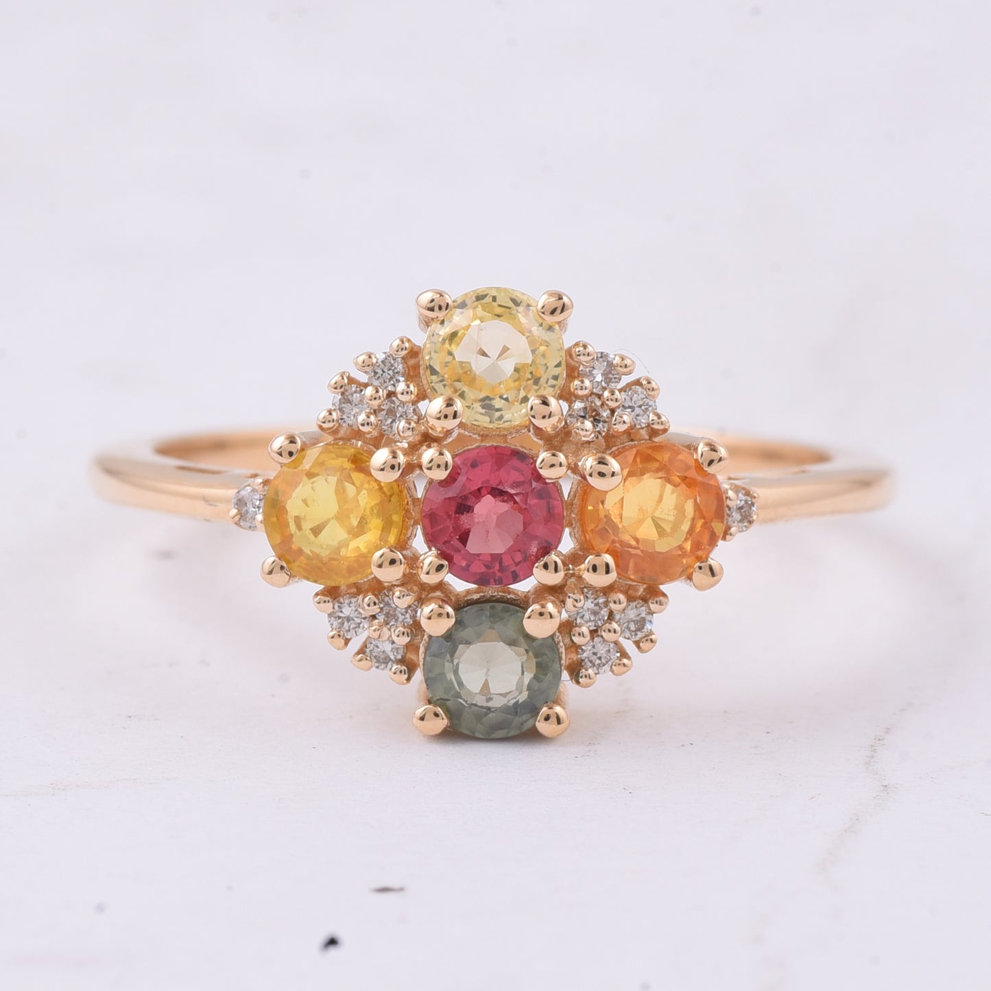 1.15 Ct Round Natural Multi-Coloured Sapphire 14K Gold Ring