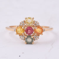 1.15 Ct Round Natural Multi-Coloured Sapphire 14K Gold Ring