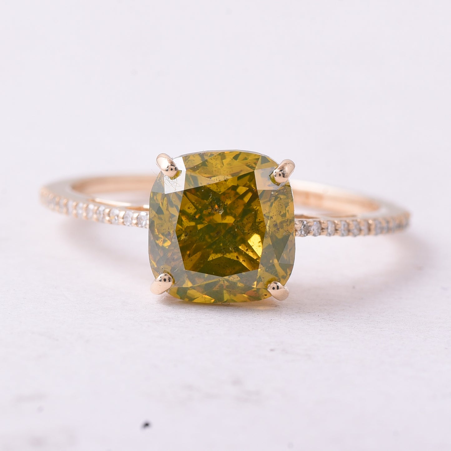3.10 Ct Cushion Yellow Diamond 14K Gold Ring
