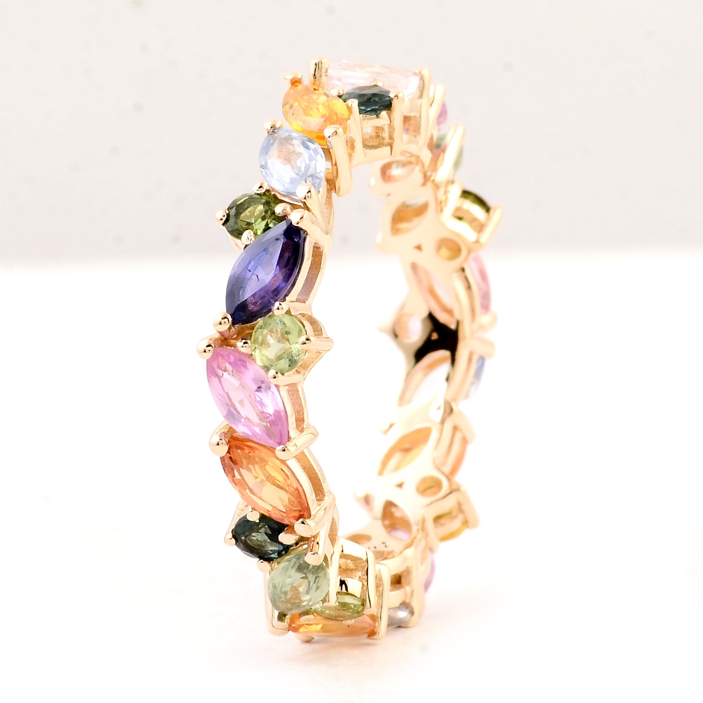 3.25 Ct Marquise Multi Sapphire 14K Gold Ring