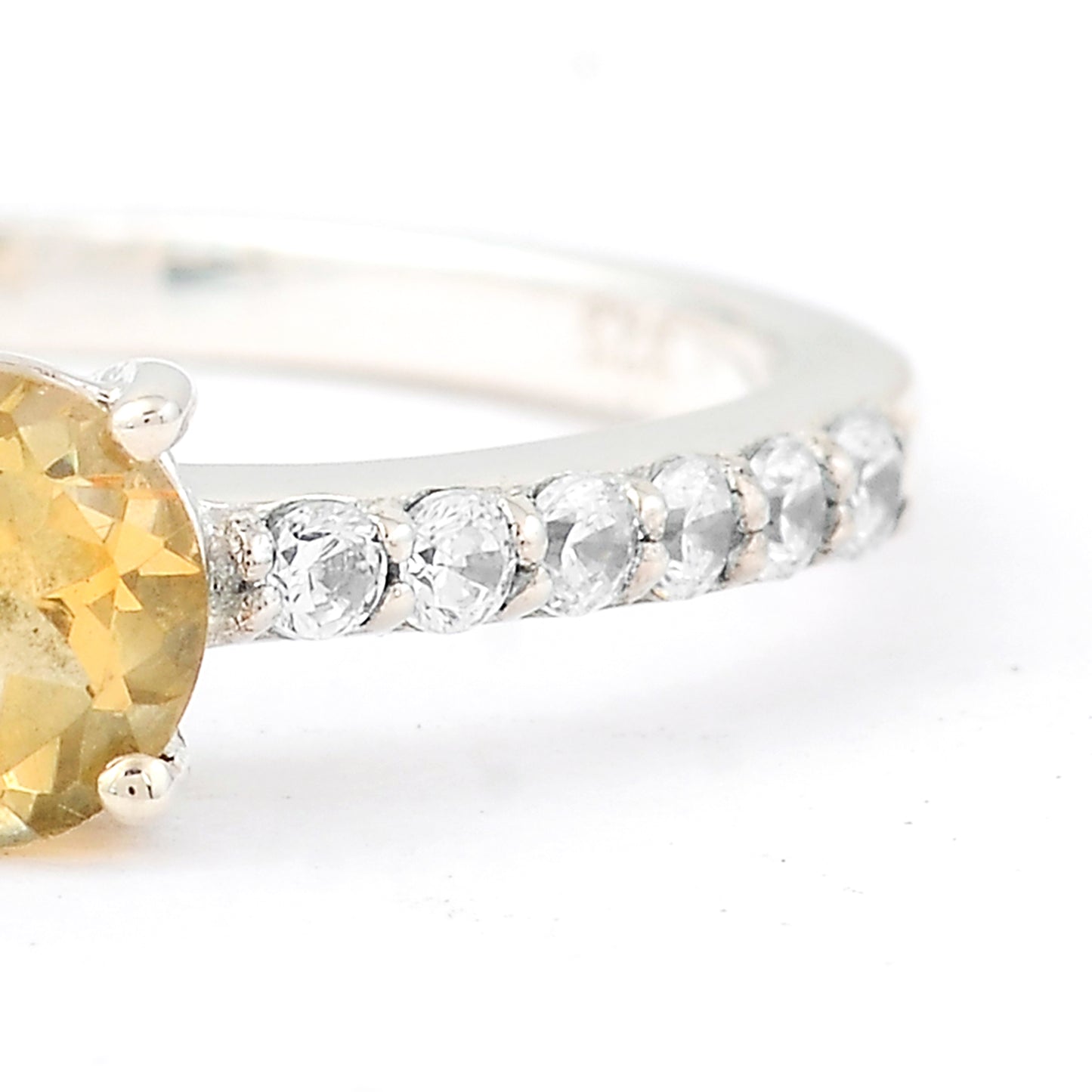 0.82 Ct Round Citrine, Cubic Zirconia, 925 Sterling Silver Ring