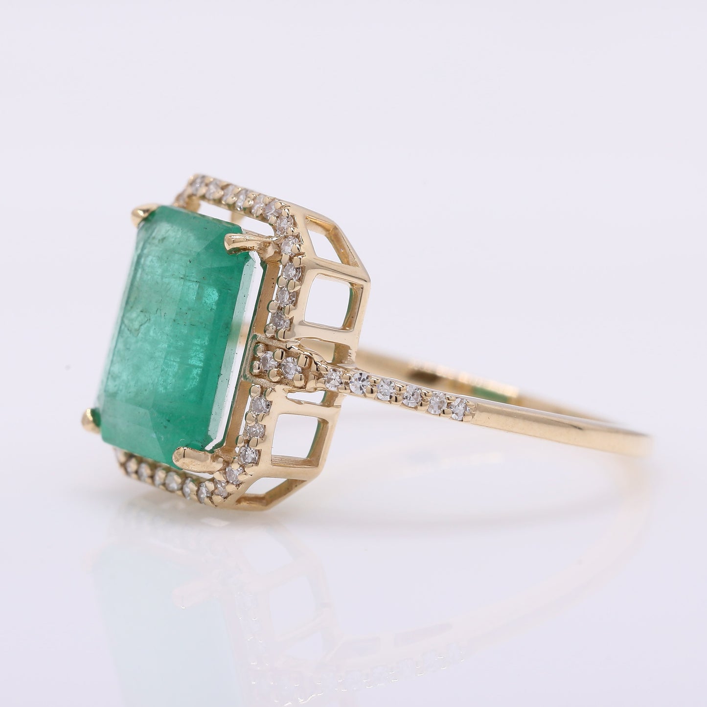3.36 Ct Octagon Step Cut Natural Emerald 14K Gold Ring