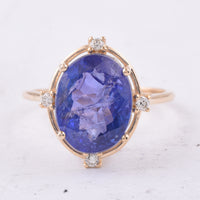 6.72 Ct Oval Natural Tanzanite 14K Gold Ring