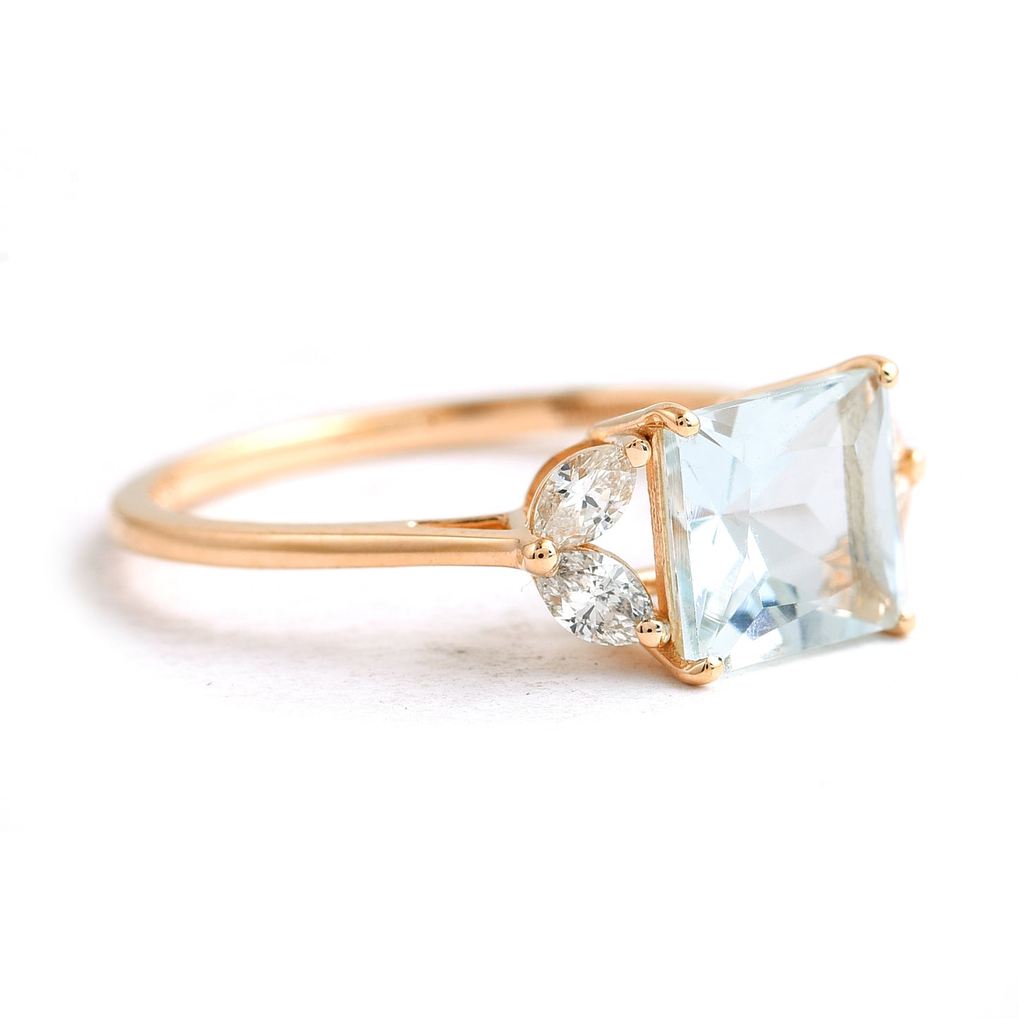 1.55 Ct Square Mixed Cut Natural Aquamarine 14K Gold Ring