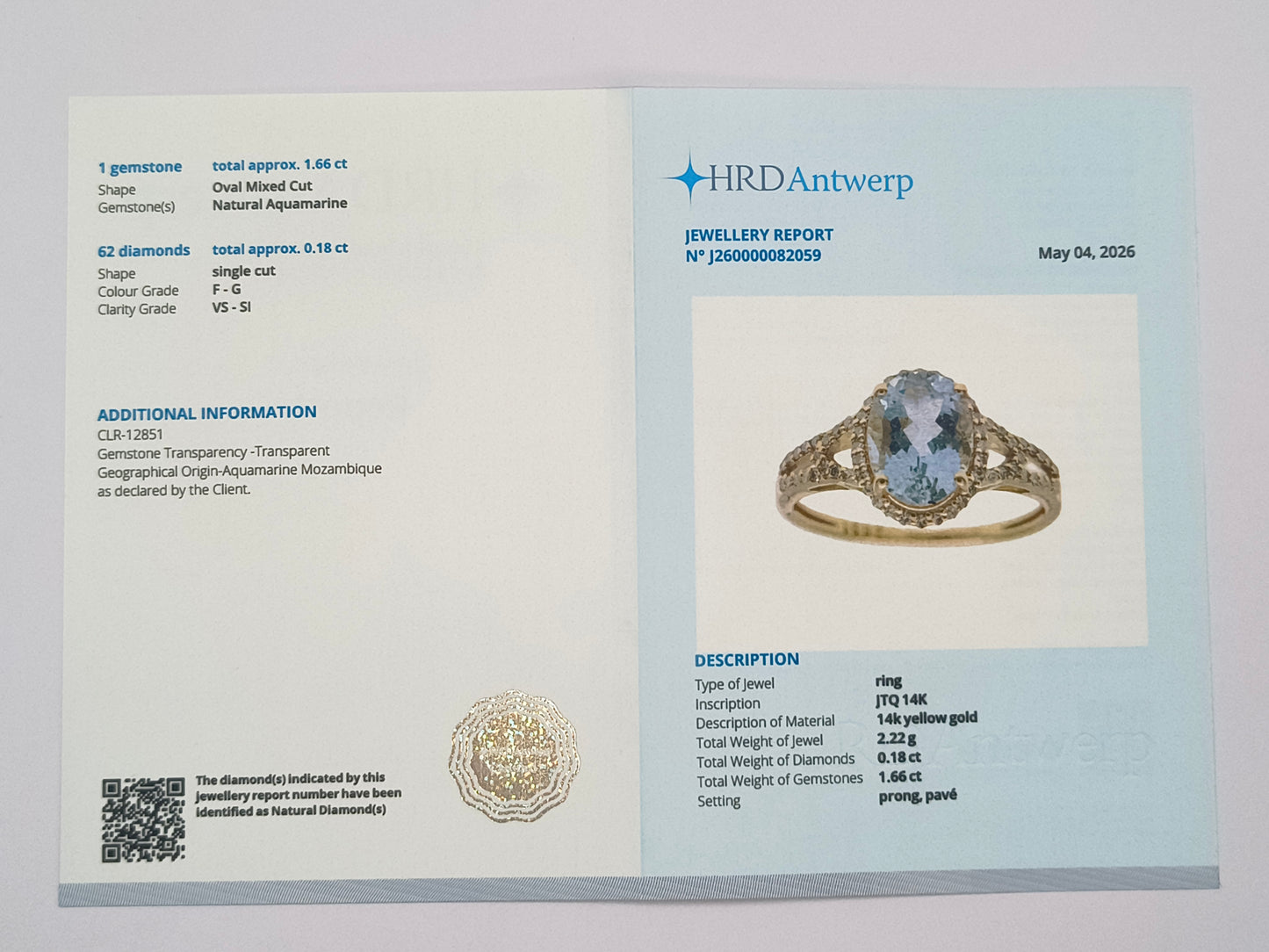 1.84 Ct Oval Mixed Cut Natural Aquamarine 14K Gold Ring