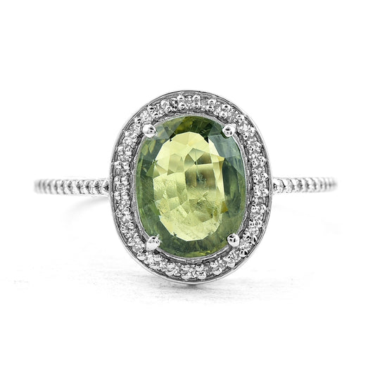 2.40 Ct Oval Mixed Cut Natural Green Sapphire 950 Platinum Ring